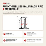 Titanium Strength Funktionelles Half Rack RF10 mit 4 Merkmalen: 363 kg Last, J-Hooks und Sicherheitsarme, Sicherheitsarme mit Magnetfixierung, Band Pegs oben und unten