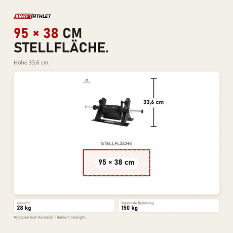 Maßbild Titanium Strength Fußheber-/Tibialis-Anterior-Trainer Elite Series: Stellfläche 95 × 38 cm, Höhe 33,6 cm