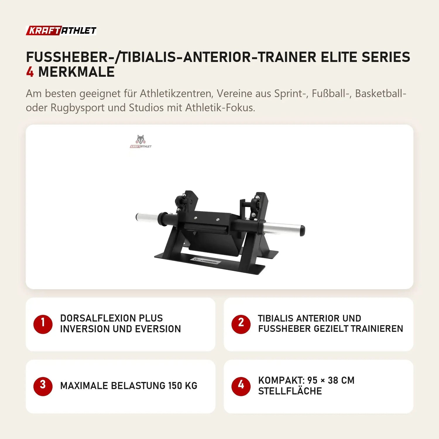 Titanium Strength Fußheber-/Tibialis-Anterior-Trainer Elite Series mit 4 Merkmalen: Dorsalflexion plus Inversion und Eversion, Tibialis anterior und Fußheber gezielt trainieren, Maximale Belastung 150 kg, Kompakt: 95 × 38 cm Stellfläche