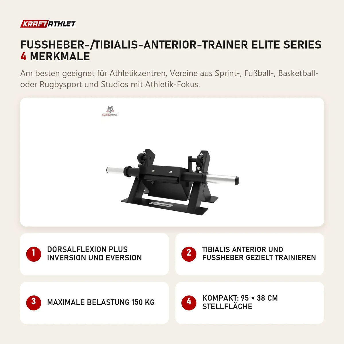 Titanium Strength Fußheber-/Tibialis-Anterior-Trainer Elite Series mit 4 Merkmalen: Dorsalflexion plus Inversion und Eversion, Tibialis anterior und Fußheber gezielt trainieren, Maximale Belastung 150 kg, Kompakt: 95 × 38 cm Stellfläche