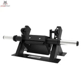 Titanium Strength Fußheber-/Tibialis-Anterior-Trainer Elite Series in Schrägansicht mit Fußpolster, Hantelstange und Bodenplatte