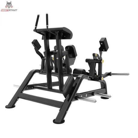 Titanium Strength Genesis Series IsoLateral Beinbeuger Knien – Schrägansicht von hinten mit Rahmen und Hebeln, schwarz