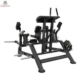 Titanium Strength Genesis Series IsoLateral Beinbeuger Knien – Schrägansicht von rechts mit Kniepolster und Scheibenaufnahmen, schwarz
