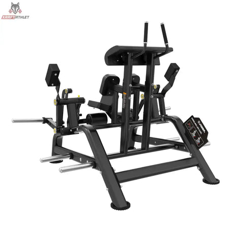 Titanium Strength Genesis Series IsoLateral Beinbeuger Knien – Schrägansicht von rechts mit Kniepolster und Scheibenaufnahmen, schwarz