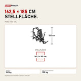 Maßbild Titanium Strength Genesis Series IsoLateral Negativbank-Brustpresse: Stellfläche 162,5 × 185 cm, Höhe 160 cm