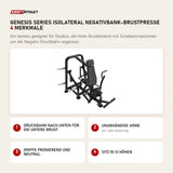 Titanium Strength Genesis Series IsoLateral Negativbank-Brustpresse mit 4 Merkmalen: Druckbahn nach unten für die untere Brust, Unabhängige Arme, Griffe pronierend und neutral, Sitz in 13 Höhen