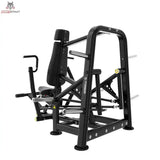 Titanium Strength Genesis Series IsoLateral Negativbank-Brustpresse – Schrägansicht von vorne links mit Rückenlehne und Griffen, schwarz