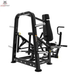 Titanium Strength Genesis Series IsoLateral Negativbank-Brustpresse – Schrägansicht von vorne rechts mit Rahmen und Hebelarmen, schwarz