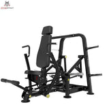 Titanium Strength Genesis Series IsoLateral Negativbank-Brustpresse – Seitenansicht mit Rückenlehne und Fußhebel, schwarz