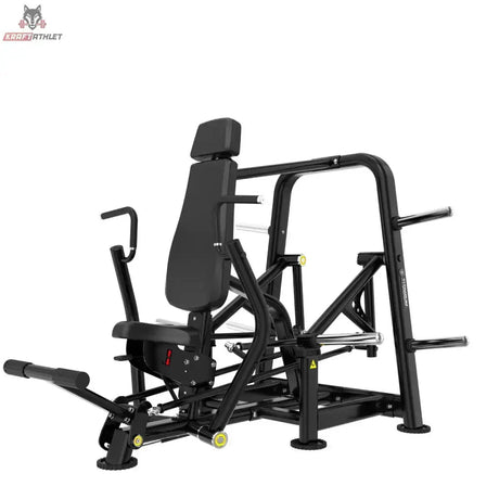 Titanium Strength Genesis Series IsoLateral Negativbank-Brustpresse – Seitenansicht mit Rückenlehne und Fußhebel, schwarz