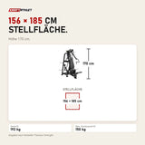 Maßbild Titanium Strength Genesis Series IsoLateral Schrägbank-Brustpresse: Stellfläche 156 × 185 cm, Höhe 170 cm