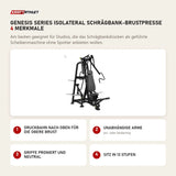 Titanium Strength Genesis Series IsoLateral Schrägbank-Brustpresse mit 4 Merkmalen: Druckbahn nach oben für die obere Brust, Unabhängige Arme, Griffe proniert und neutral, Sitz in 13 Stufen