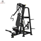 Titanium Strength Genesis Series IsoLateral Schrägbank-Brustpresse – Schrägansicht von links mit Rückenlehne und Fußhebel, schwarz