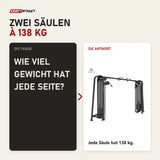Frage und Antwort zu Titanium Strength Genesis Series 2-Station Cable Crossover: Wie viel Gewicht hat jede Seite?