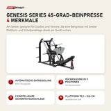 Titanium Strength Genesis Series 45-Grad-Beinpresse mit 4 Merkmalen: Automatische Entriegelung, Rückenlehne in 5 Positionen, 2 einstellbare Sicherheitsanschläge, Plattform 72,9 × 51,8 cm