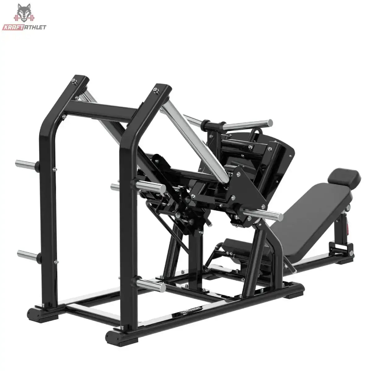 Titanium Strength Genesis Series 45-Grad-Beinpresse in Schwarz, Seitenansicht mit Schulterpolstern und Rückenlehne