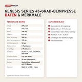Technische Daten und Merkmale von Titanium Strength Genesis Series 45-Grad-Beinpresse als Tabelle