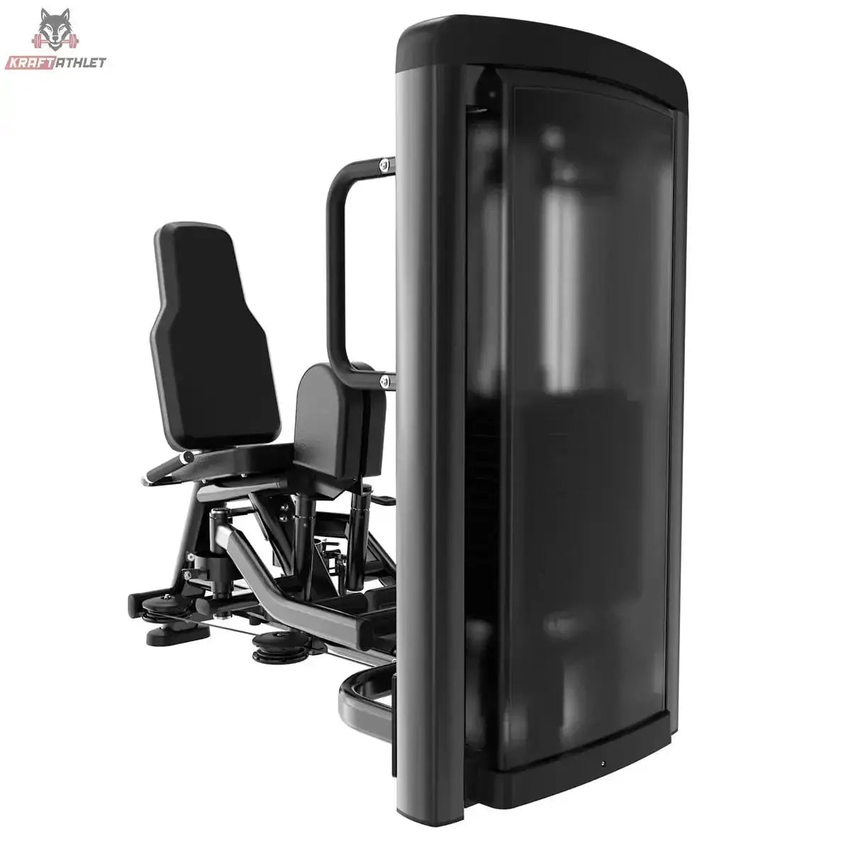 Titanium Strength Genesis Series Abduktor-Adduktor in Schwarz, Rückansicht mit Gewichtsstapelverkleidung