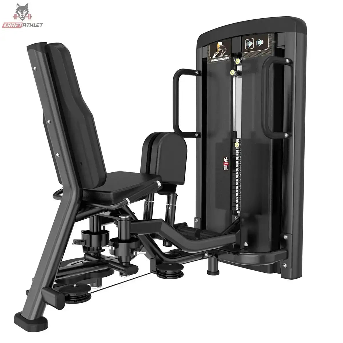 Titanium Strength Genesis Series Abduktor-Adduktor in Schwarz, Schrägansicht von links mit Rückenlehne