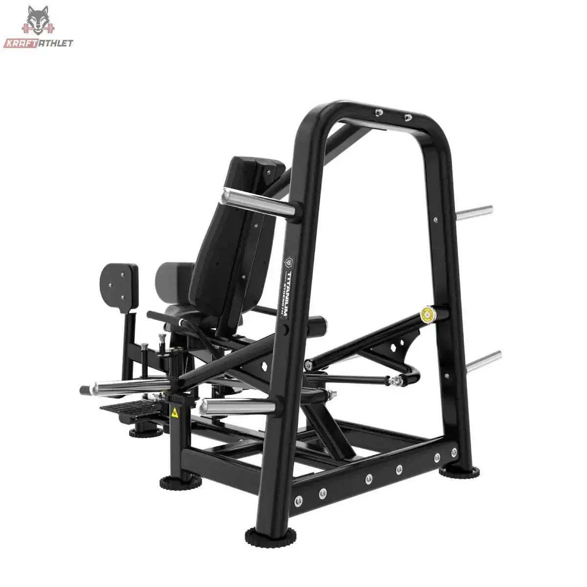 Titanium Strength Genesis Series Abduktorenmaschine Plate-Loaded – Schrägansicht von links mit Hebelarmen und Scheibenaufnahmen