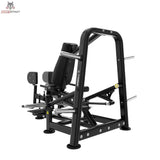 Titanium Strength Genesis Series Abduktorenmaschine Plate-Loaded – Schrägansicht von links mit Hebelarmen und Scheibenaufnahmen