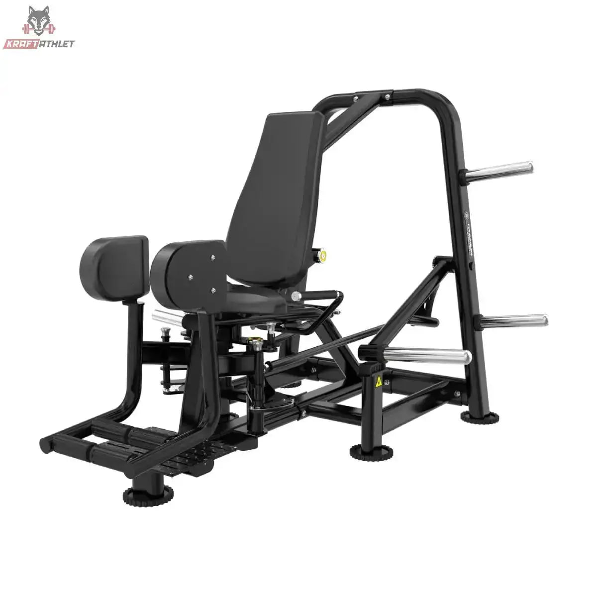 Titanium Strength Genesis Series Abduktorenmaschine Plate-Loaded – Schrägansicht von rechts mit Beinpolstern und Rahmenbogen