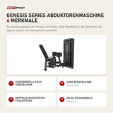 Titanium Strength Genesis Series Abduktorenmaschine mit 4 Merkmalen: Startwinkel 6-fach verstellbar, Hohe Rückenlehne, Doppelte rutschfeste Fußstützen, 100 kg Steckgewicht
