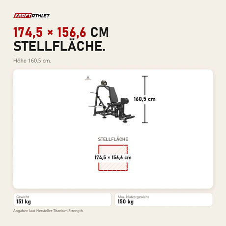 Maßbild Titanium Strength Genesis Series Adduktorenhebel: Stellfläche 174,5 × 156,6 cm, Höhe 160,5 cm
