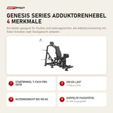 Titanium Strength Genesis Series Adduktorenhebel mit 4 Merkmalen: Startwinkel 7-fach pro Seite, 250 kg Last, Nutzergewicht bis 150 kg, Doppelte Fußstütze