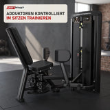 Titanium Strength Genesis Series Adduktorenmaschine in einem fertig eingerichteten Studio mit dunklen Wänden und Gummiboden