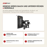 Titanium Strength Genesis Series Bauch und unterer Rücken mit 4 Merkmalen: Crunch und Rückenstreckung, Thorakale Rolle in 7 Startpositionen, Gewichtsstapel 100 kg, Hintere Lendenstütze für das Becken