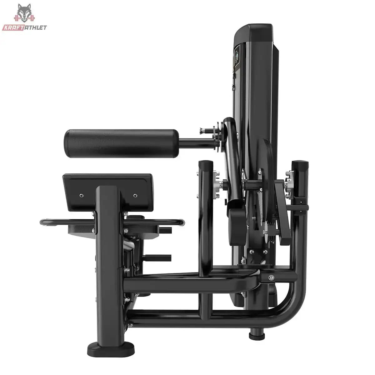 Titanium Strength Genesis Series Bauch und unterer Rücken in Schwarz, Seitenansicht von der anderen Seite mit Fußstütze