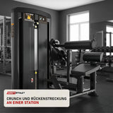 Titanium Strength Genesis Series Bauch und unterer Rücken in einem fertig eingerichteten Studio mit dunklen Wänden und Gummiboden