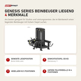 Titanium Strength Genesis Series Beinbeuger liegend mit 4 Merkmalen: Geneigte Liegeposition, Gewichtsstapel 120 kg, Hebelarm in 5 Positionen, Untere Polsterrolle in 4 Positionen