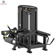 Titanium Strength Genesis Series Beinbeuger liegend in Schrägansicht mit Liegepolster, Beinrolle und Gewichtsturm in Schwarz
