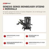 Titanium Strength Genesis Series Beinbeuger sitzend mit 4 Merkmalen: Gewichtsstapel 140 kg, Rückenlehne in 8 Positionen, Bewegungsbegrenzer mit 4 Startwinkeln, Oberschenkelrolle 5-fach
