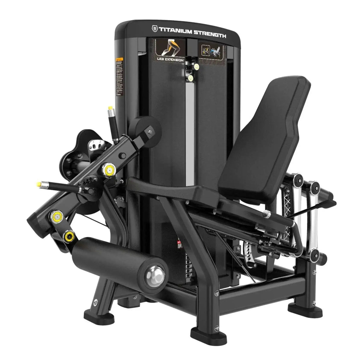 Titanium Strength Genesis Series Beinbeuger sitzend, Schrägansicht von rechts mit Sitz und Rückenlehne