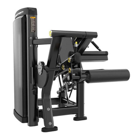 Titanium Strength Genesis Series Beinbeuger sitzend, Seitenansicht mit Beinpolstern und Hebelarm