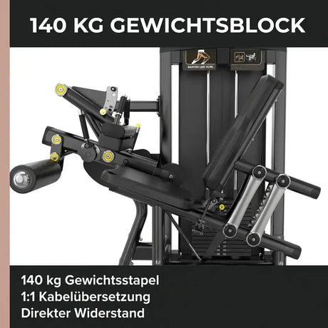 Titanium Strength Genesis Series Beinbeuger sitzend: Grafik zum 140-kg-Gewichtsstapel mit 1:1-Kabelübersetzung