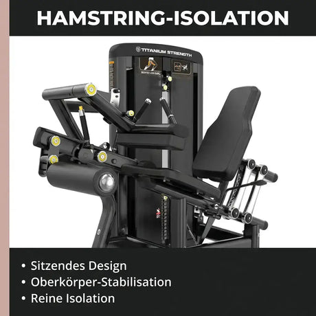 Titanium Strength Genesis Series Beinbeuger sitzend: Grafik zur sitzenden Isolation des hinteren Oberschenkels
