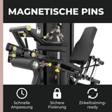 Titanium Strength Genesis Series Beinbeuger sitzend: Grafik zu den magnetischen Pins für die Verstellung