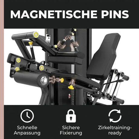 Titanium Strength Genesis Series Beinbeuger sitzend: Grafik zu den magnetischen Pins für die Verstellung
