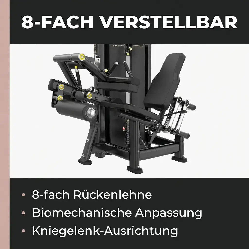 Titanium Strength Genesis Series Beinbeuger sitzend: Grafik zur 8-fach verstellbaren Rückenlehne