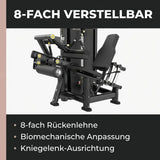 Titanium Strength Genesis Series Beinbeuger sitzend: Grafik zur 8-fach verstellbaren Rückenlehne