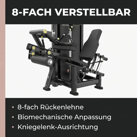 Titanium Strength Genesis Series Beinbeuger sitzend: Grafik zur 8-fach verstellbaren Rückenlehne
