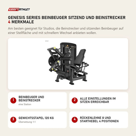 Titanium Strength Genesis Series Beinbeuger sitzend und Beinstrecker mit 4 Merkmalen: Beinbeuger und Beinstrecker, Alle Einstellungen im Sitzen erreichbar, Gewichtsstapel 120 kg, Rückenlehne 8 und Starthebel 4 Positionen
