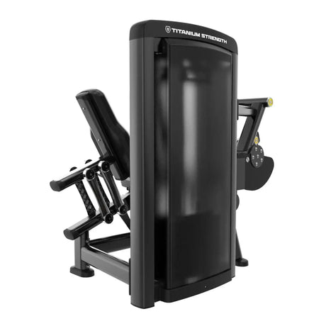 Titanium Strength Genesis Series Beinbeuger sitzend, Rückansicht mit verkleidetem Gewichtsturm