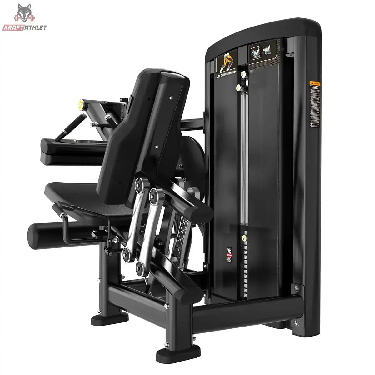 Titanium Strength Genesis Series Beinbeuger sitzend und Beinstrecker in Schwarz, Schrägansicht von rechts mit Gewichtsstapel