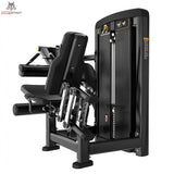 Titanium Strength Genesis Series Beinbeuger sitzend und Beinstrecker in Schwarz, Schrägansicht von rechts mit Gewichtsstapel