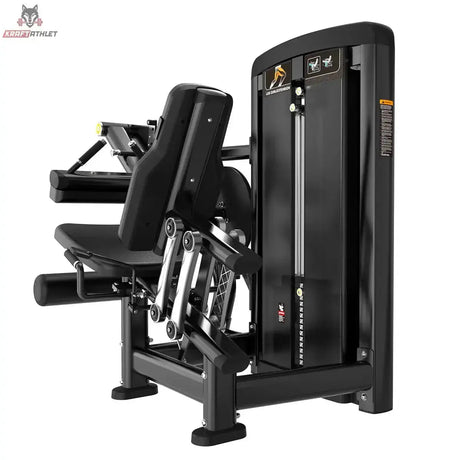 Titanium Strength Genesis Series Beinbeuger sitzend und Beinstrecker in Schwarz, Schrägansicht von rechts mit Gewichtsstapel